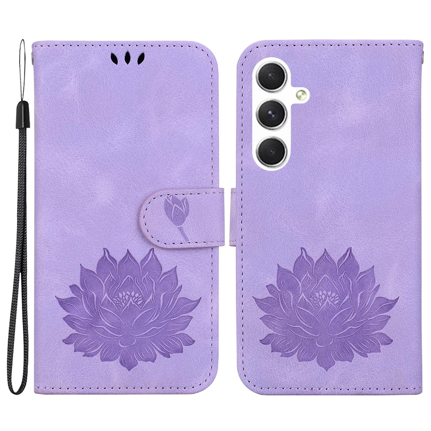 

For Samsung Galaxy S24 Case Lotus Imprinted Leather Flip Phone Cover E