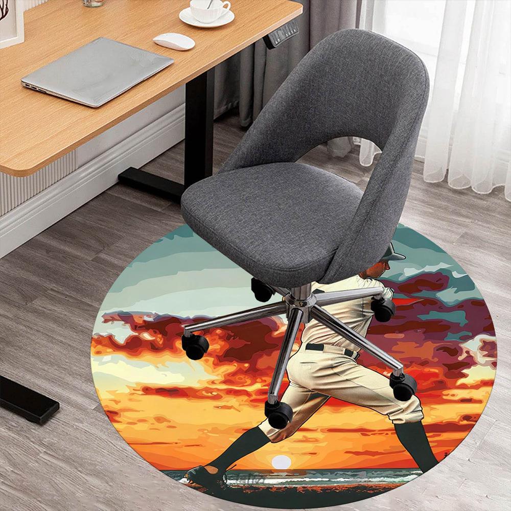 1pc Baseball Player Sunset Round Chair Mat Office Area Rug - Non-Slip, Floor Mat for Office, Bedroom, Ideal Home Decor Gift C0112123