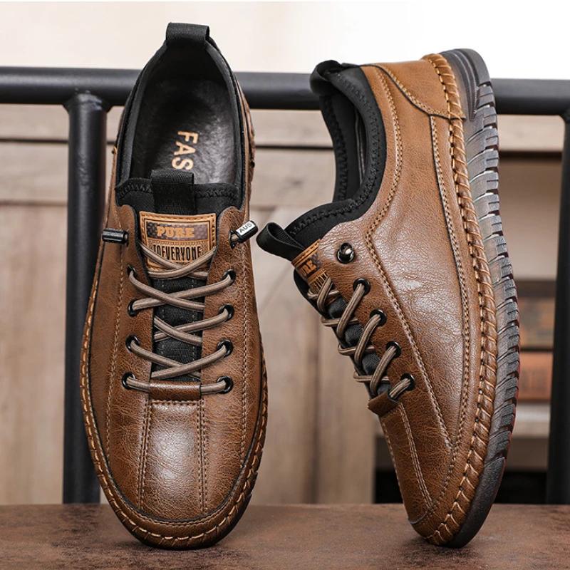 Men Casual Leather Shoes Lightweight Breathable Men Autumn Shoes Lace-Up Sneakers Sneakers Soft Non-Slip Business Footwears2024