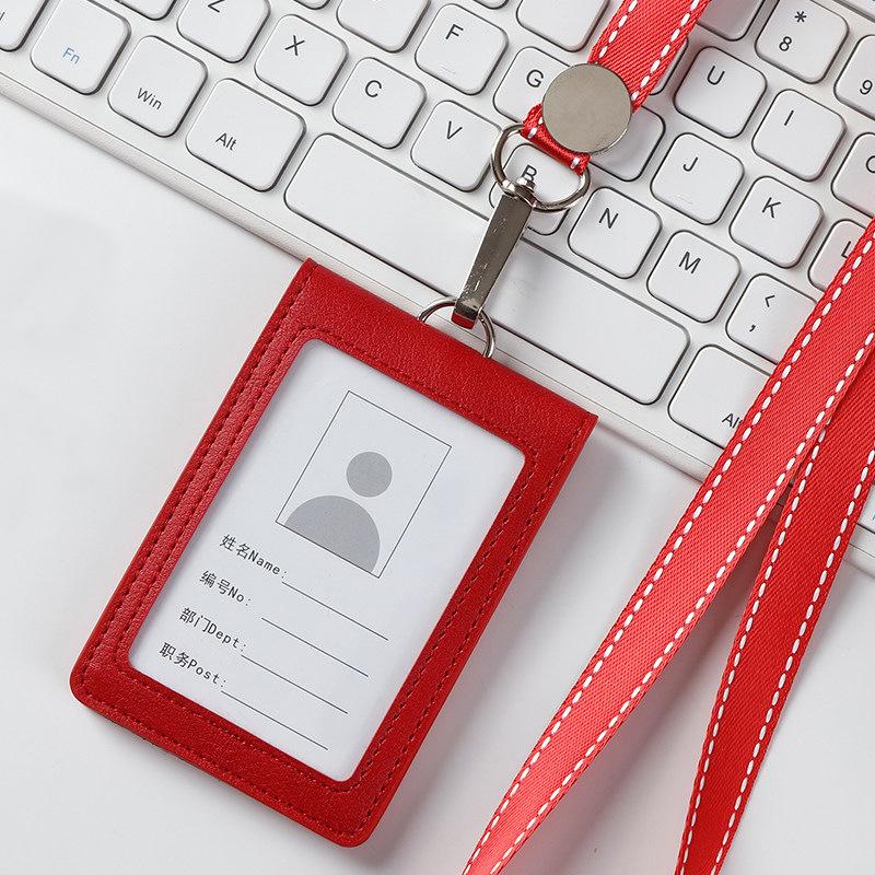 PU Leather Employee Id Case with Lanyard Fashion Leather Id Credit Card Holder Access Bus Card Case Badge Holder Card Sleeve