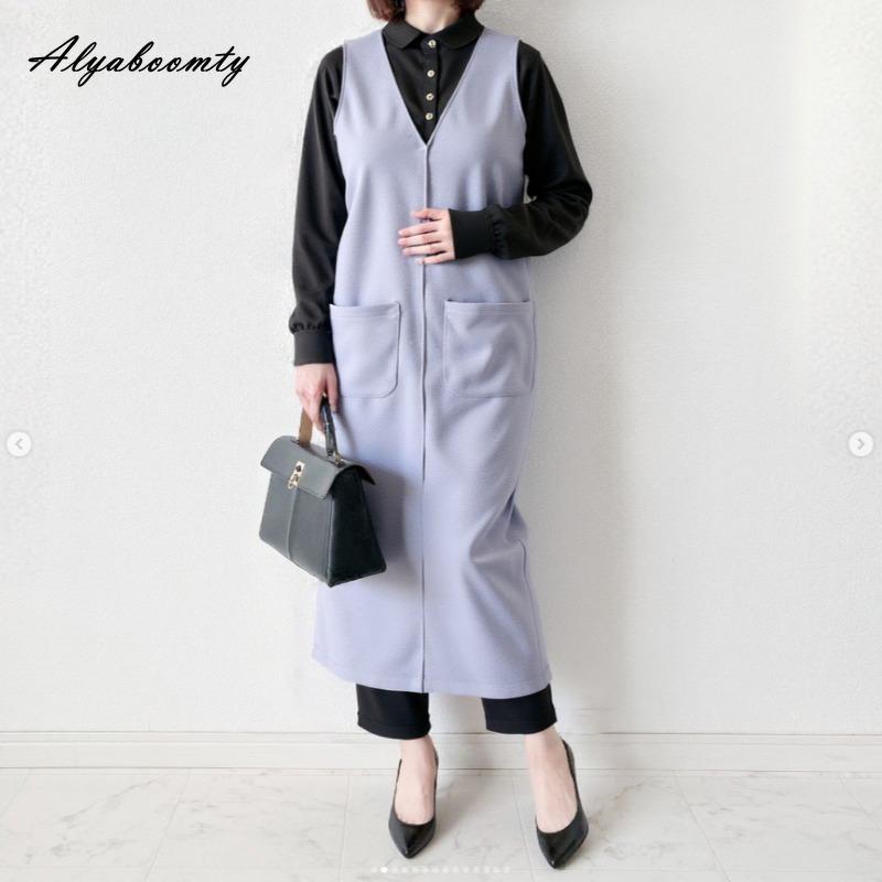 Korean Fashion Autumn Winter Women Sundress V Neck Blue Woolen Midi Sleeveless Dress Warm Wool Tank Dress With Pockets