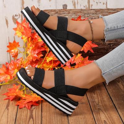Leopard Print Roman Style Women's Wedge Sandals - Black & White Sole