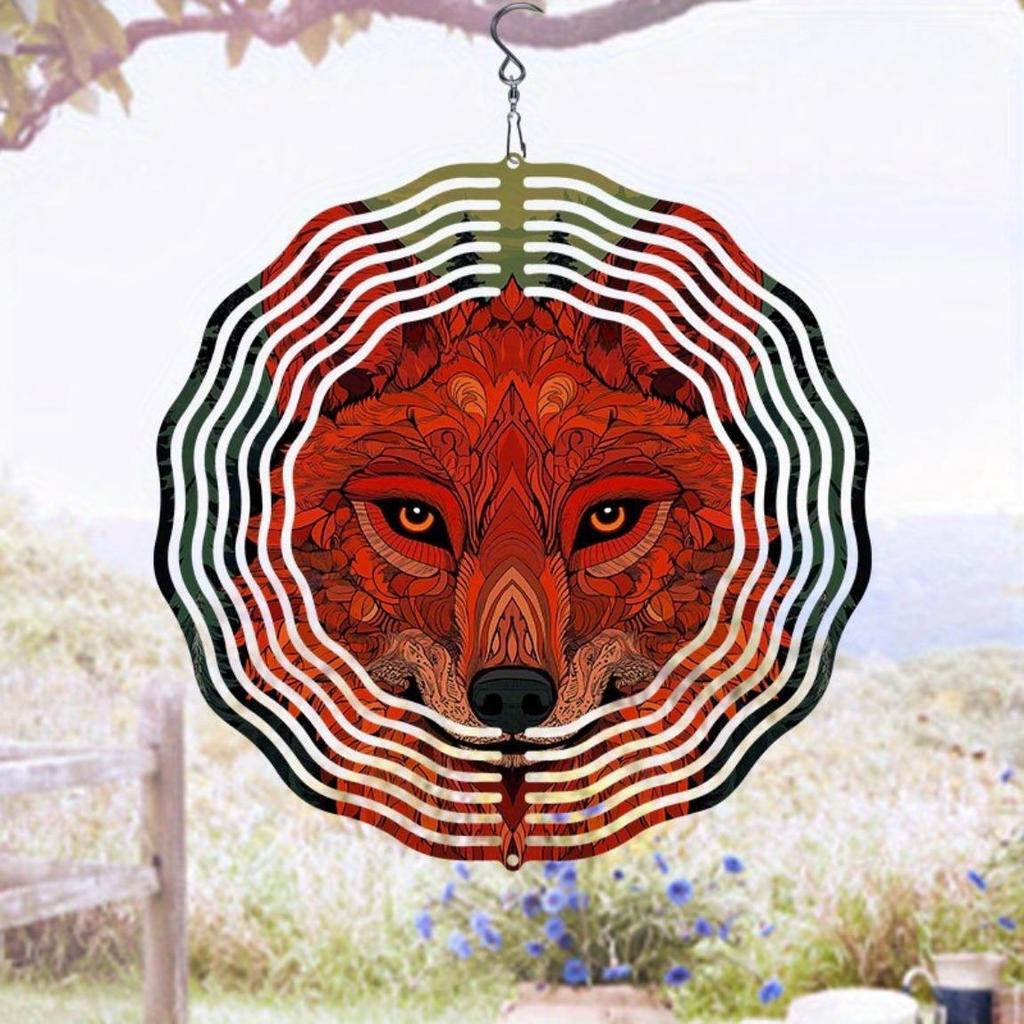 Rotating Wind Chime Forest Fox Pattern 2D Metal Yard Spinner Kinetic Wind Catcher Large Outdoor Decor Garden Ornament Infinite Rotating Gift