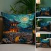 Korea Foguo Temple Pillow Case Plush Fabric Soft Double Sided Print Home Sofa High Quality Cushion Cover Throw