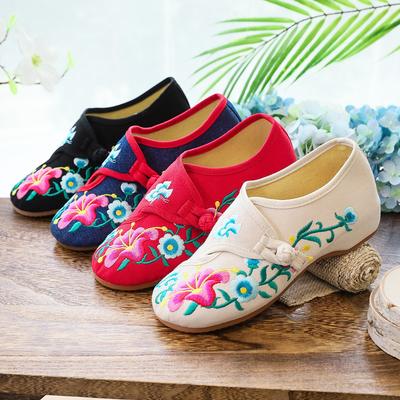 Prunkwinde Prunkwinde Blume Stickerei Blume runder Kopf Frühling und Herbst Damenschuhe Einzelne Schuhe Canvas bestickte Stoffschuhe
