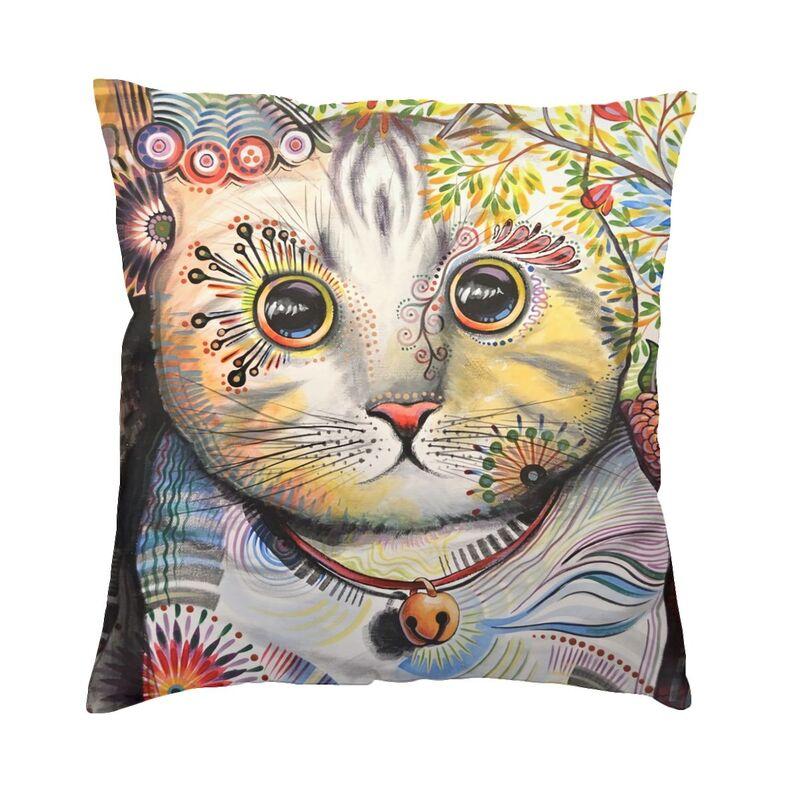 Colorful Cats Painting Pillow Case Home Decorative Kawaii Kitty Cushion Cover Throw Pillow For Car Double-Sided Printing