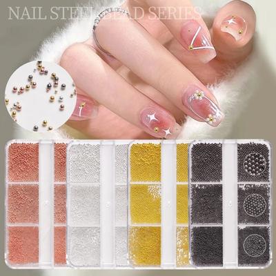 6 Grids Nail Art Tiny Steel Caviar Beads Mini Size Metallic Nail Art Accessories Metal Beads with Box for Nail Decoration