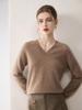 Women's V-Neck Cashmere Knit Pullover - Long Sleeve, Loose Fit, Autumn/Winter Collection