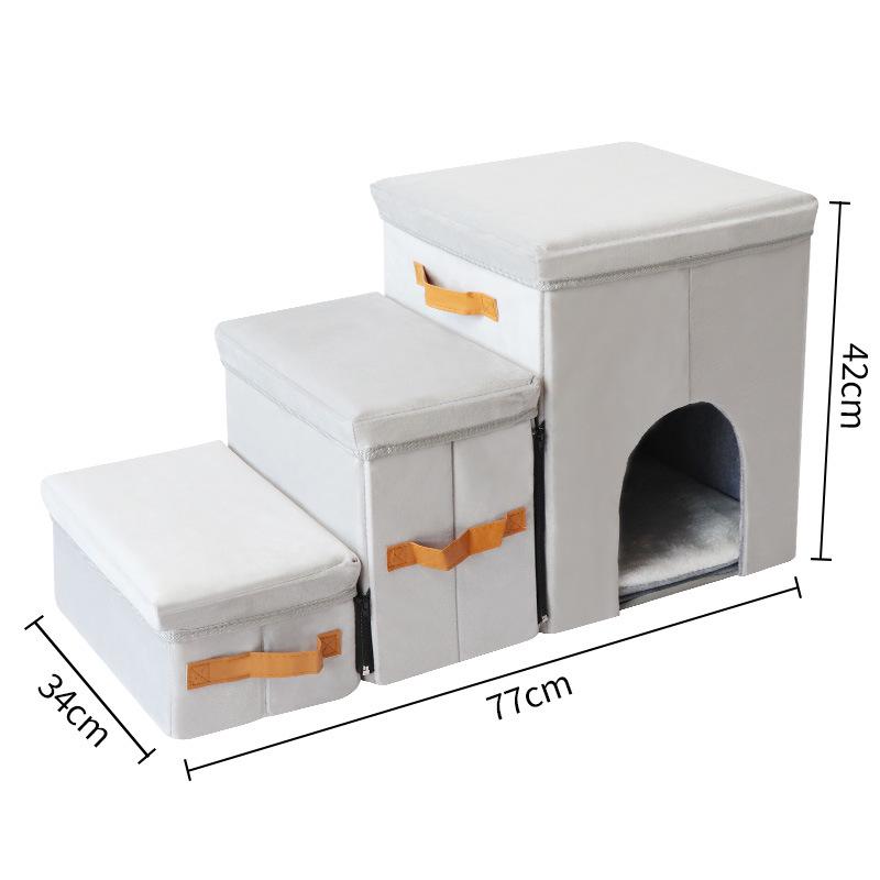 Foldable Three-Layer Storage Box Dog Steps with Nest for Small Pets
