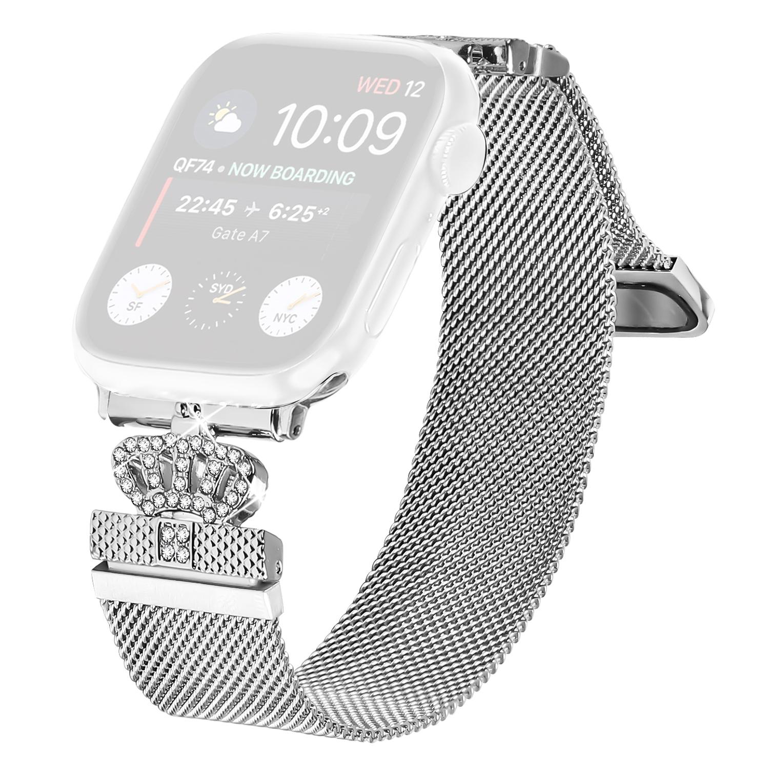 

Watch Band For Apple Watch Series 10 Ultra 9 8 7 SE 6 5 4 3 2 1 46mm 49mm 45mm 44mm 40mm Milanese Wrist Strap Silver Stainless Steel Crown Clasp As Shown A