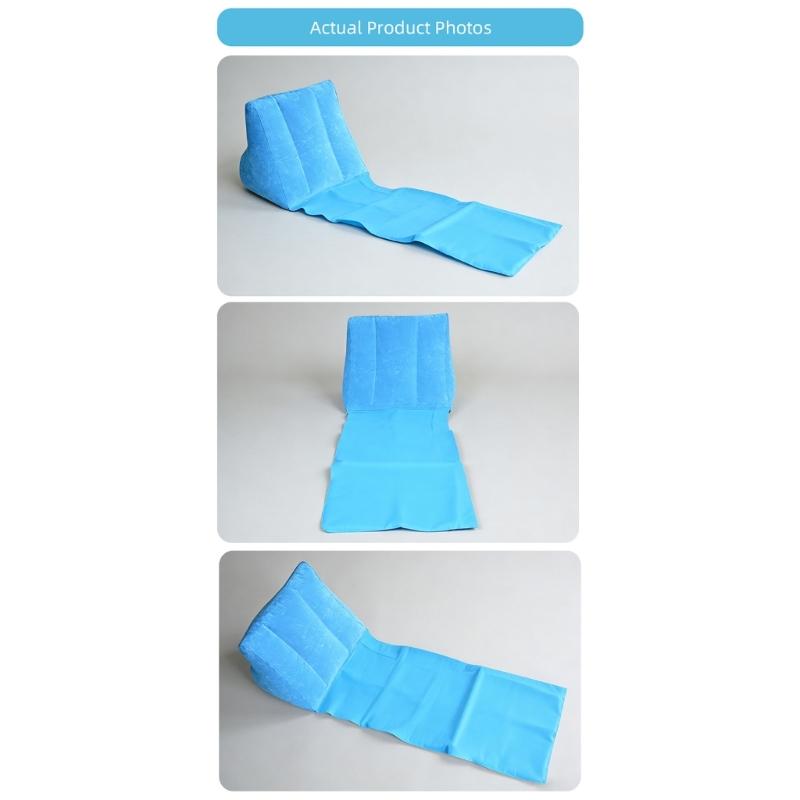 Inflatable Beach Lounges Cushion for Camping Breaks, Fold-Out Backrest Mat with Soft Flocking Leaning Support Pad