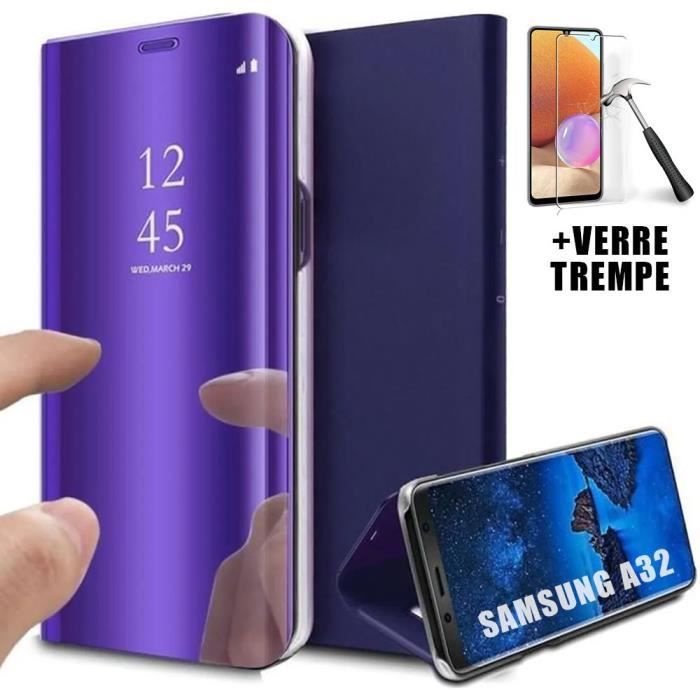Case - PROSHOP - for Samsung A32 5G - Flip Shockproof - Purple - 2 Tempered Glasses