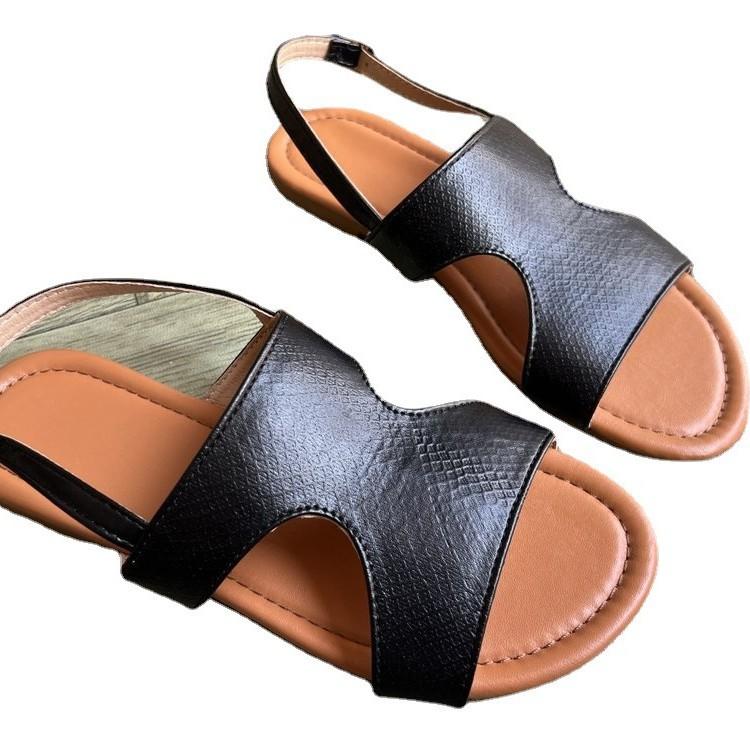 Foreign Trade 2025 Flat Bottom Fish Mouth Sandals Fashion Large Size European and American Style Summer New Spot Versatile Leopard Breathable