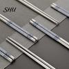 Chinese Stainless Steel Chopsticks 5 Pairs Food Stick Porcelain Pattern Anti-Slip Stylish Non-slip for Home