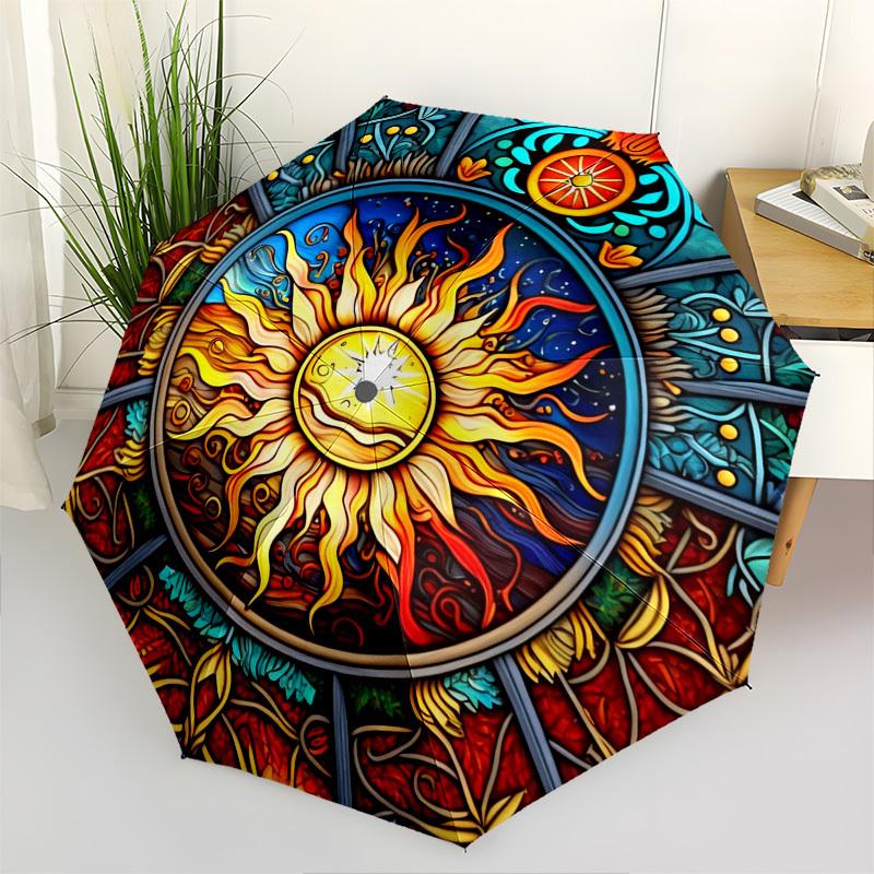 

Sun MandalaThemed Automatic Opening and Closing umbrella 8 Ribs, Suitable for Leisure and Going Out, Outdoor Accessory, Gothic Style, Fash