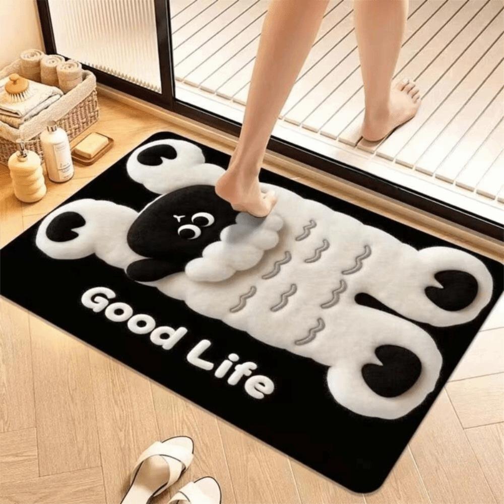 Non-Slip Backing Cartoon Floor Mat Water Absorbent Area Rug 3D Plush Animal Doormat Bathroom Rug
