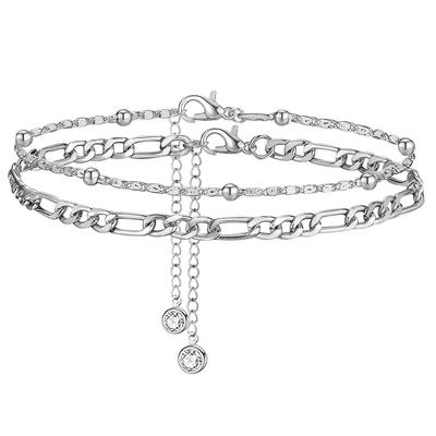 2Pcs Stainless Steel Anklet Set For Women Color Ankle Bracelet Cuban Link Chain On Leg Foot Female Summer Beach Jewelry