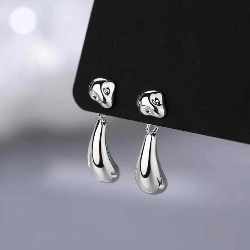 Real 925 Silver Irregular Beans Water Droplet Stud Earrings For Women Classic Fine Jewelry Exquisite Accessories