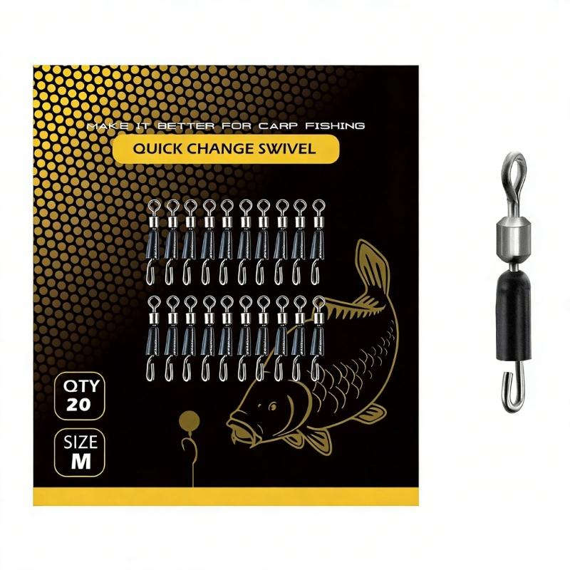 20Pcs Feeder Swivels Professional Fast Change Snaps Swivels Fishing Tackle Fast Link Connector Fishing Essential
