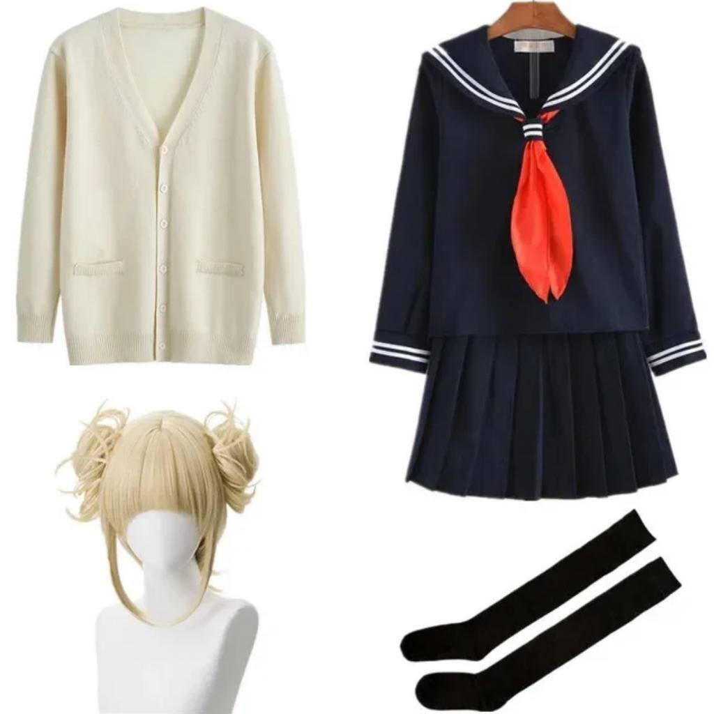 My Hero Academia Cosplay Halloween Costume Anime Boku No Hero Academia Himiko Toga JK Uniform Sweater Coat Wig Costumes