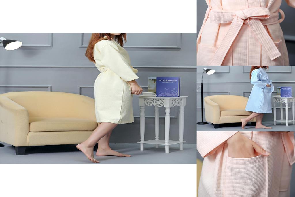 Hotel Cotton Waffle Weave Bathrobe With Embroidered Logo For Spa And Hospitality Use