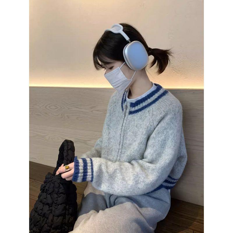 

Classic Style Raccoon Velvet Sweater Fancy Knitting Cardigan Melange gray 2XL