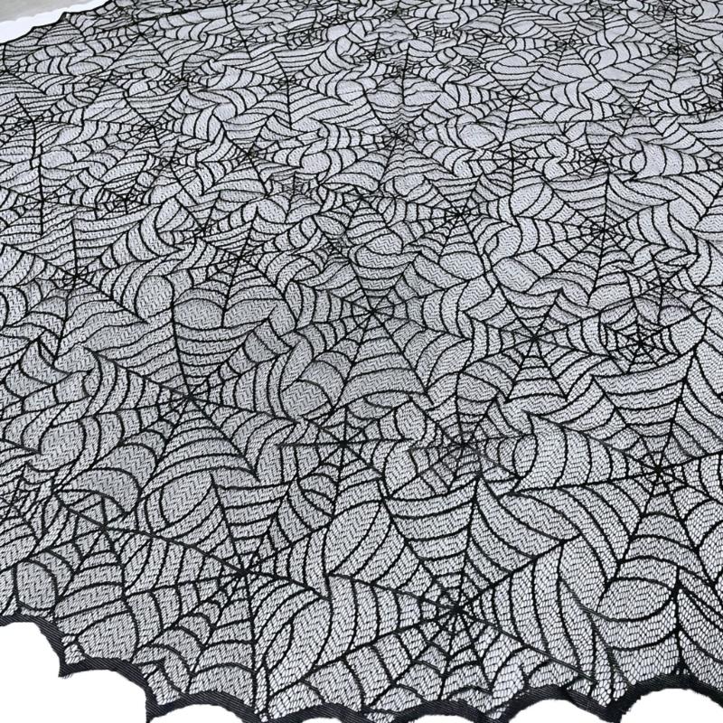 Spiderweb Table Cover for Halloween, Round Black Lace Tablecloth with Soft Fabric Drape for Dessert Display, Entry Table, and Party Decors