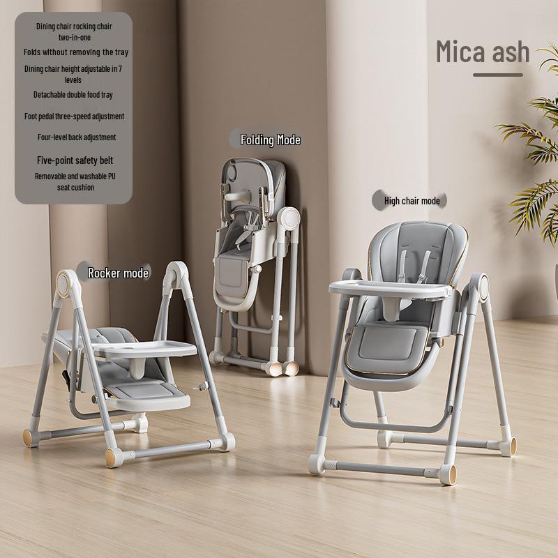 Multifunctional Baby High Chair: 2-in-1 Foldable Dining and Rocking Chair, Adjustable for Sitting and Lying, No Installation Needed.