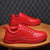 MCTIN Couples Vulcanized Shoes Women's Leather Platform Sneakers Black Casual Shoes for Man