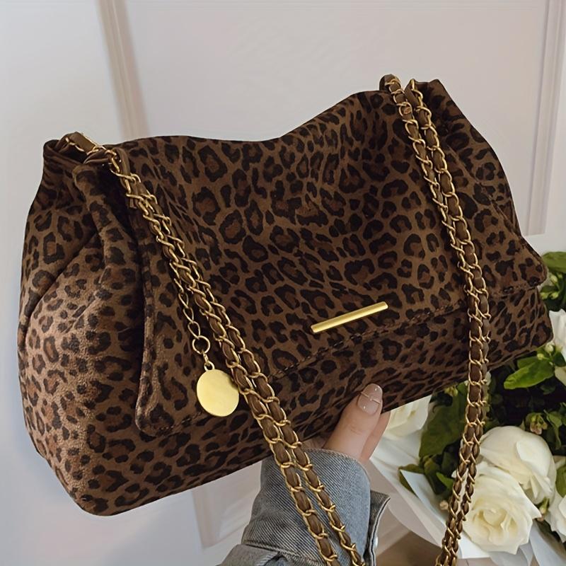 New Retro Fashion Leopard Print Women's Crossbody Bag, Versatile and Elegant Chain Shoulder Strap with Soft Hand Feel, Work Commuter Handbag