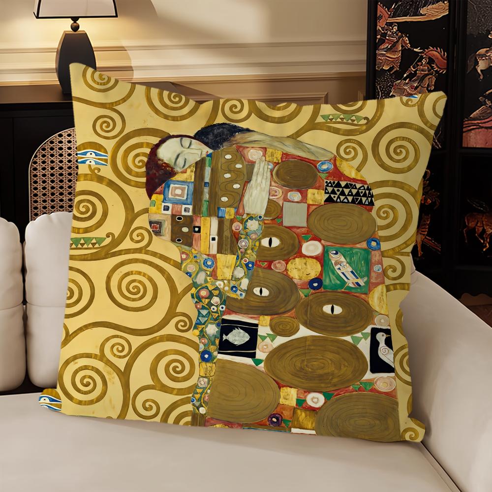 Gustav Klimt Oil Painting Cushion Cover Sofa Living Room Bedroom Headboard Backrest Cushion Square Cushion Nap Time Pillow Case