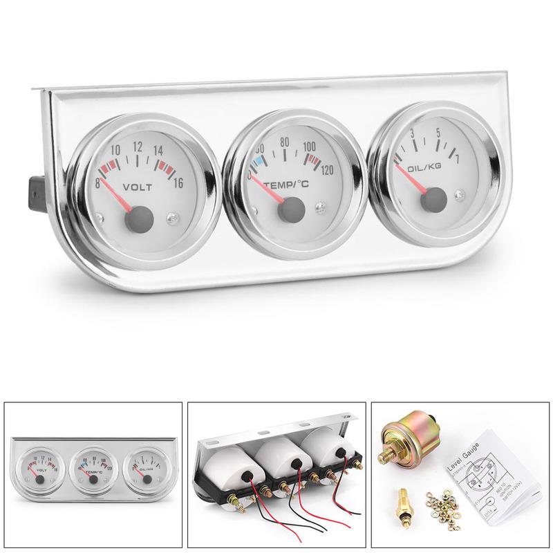 Chrome 2''52MM Triple gauge kit Voltmeter Water temp gauge Oil pressure gauge with Sensor Car Meter BX100895