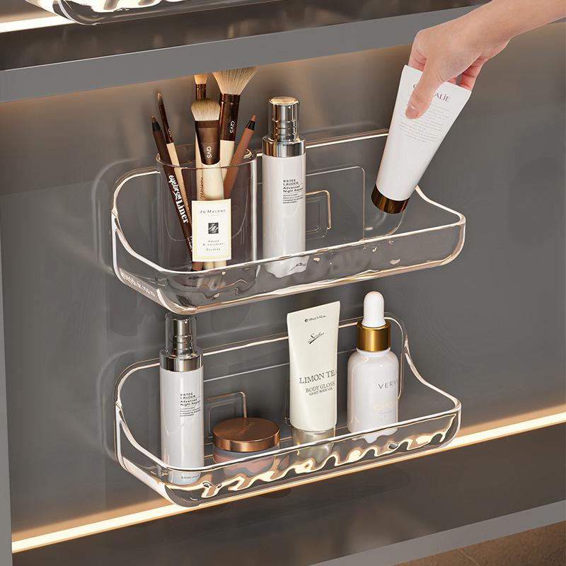 Punch-Free Wall-Mounted Bathroom Storage Shelf for Toiletries and Cosmetics
