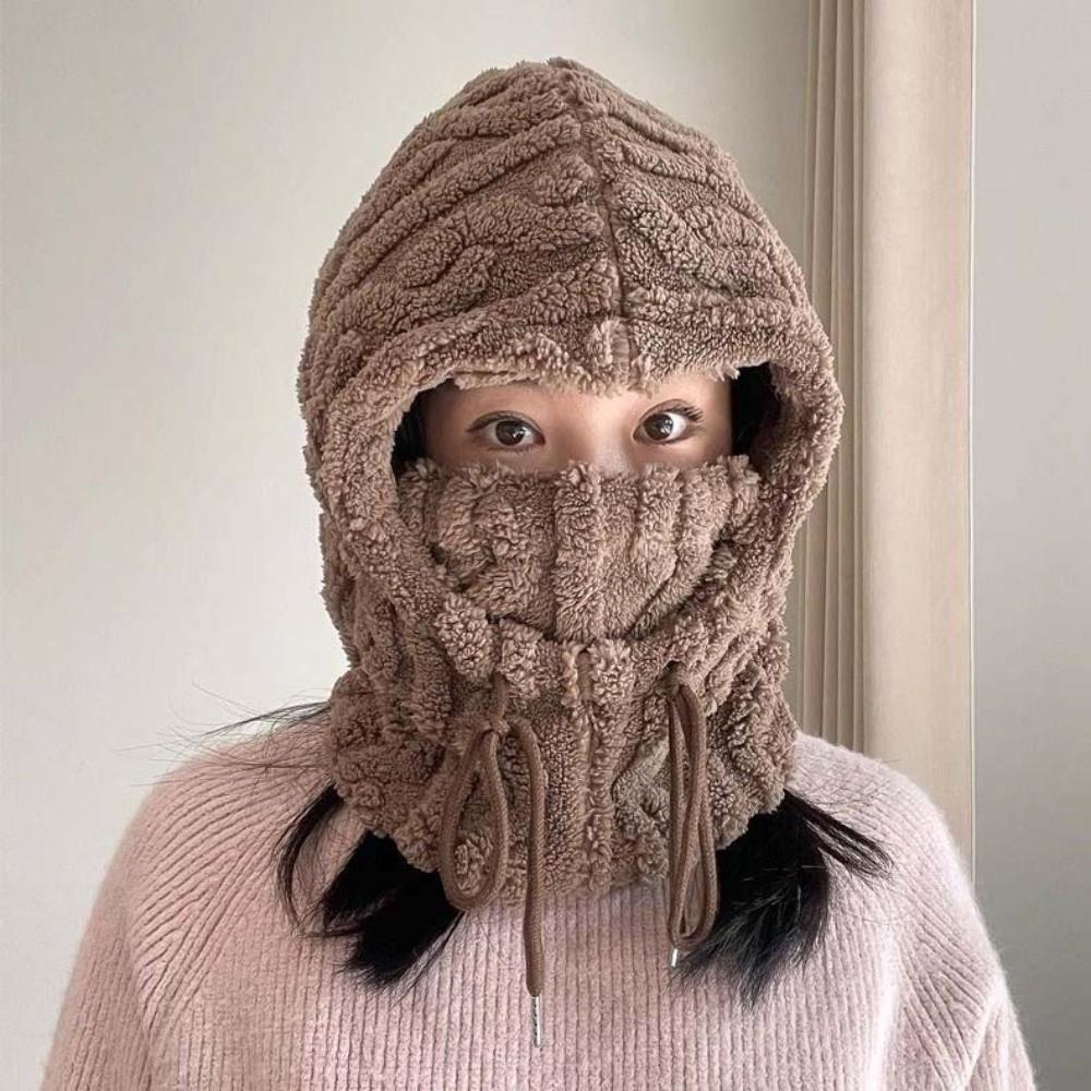 Solid Color Winter Pullover Cap Polyester Compact Cap Scarf Warmer Wrap Head Hat  Women