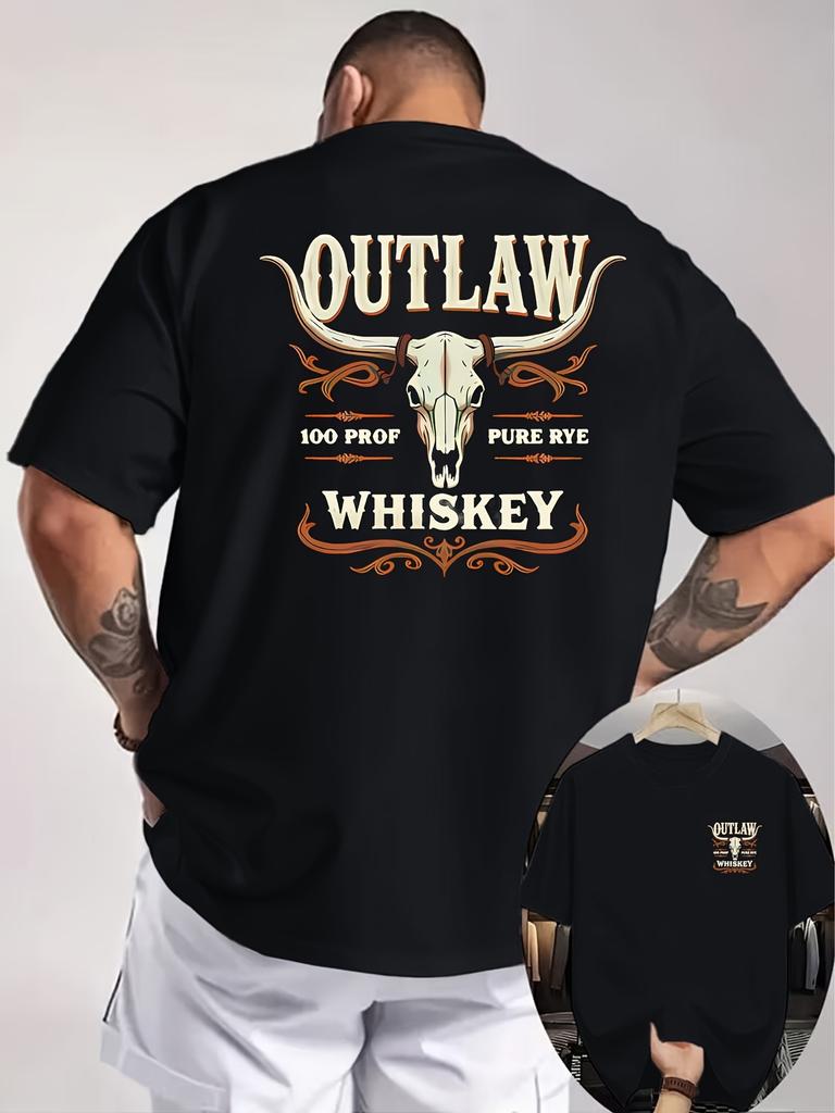 Westlicher Whiskey Doppelseitiger Druck Unisex T-Shirt, Amerikanisches Retro Lockeres Lässiges Oberteil