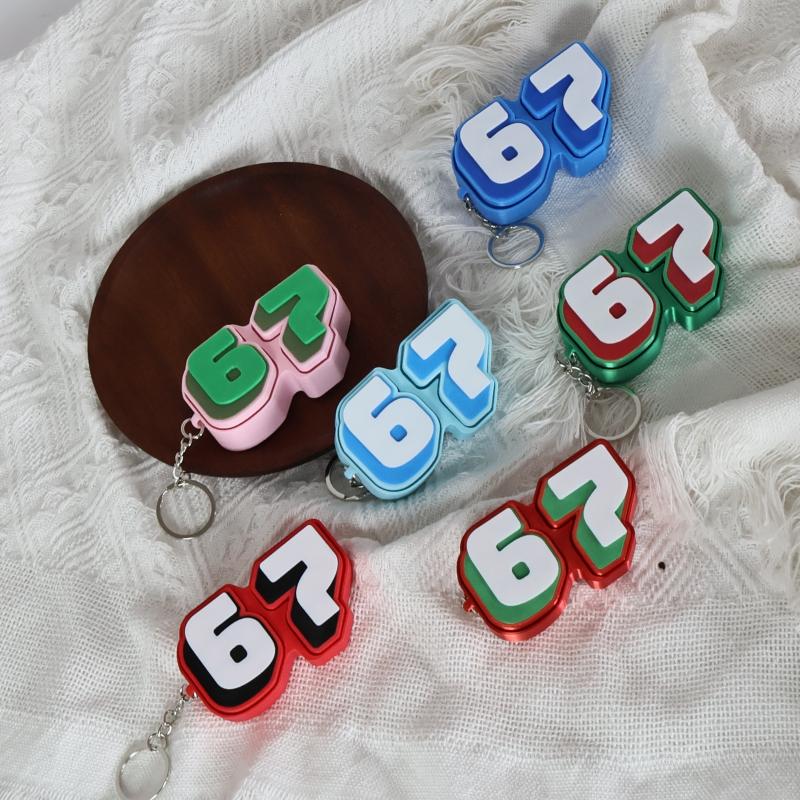 Number 67 Fidget Toy Keychain Stress Relief Bright Durable Mini Portable for Kids Birthday Party Favors Bag Pendant