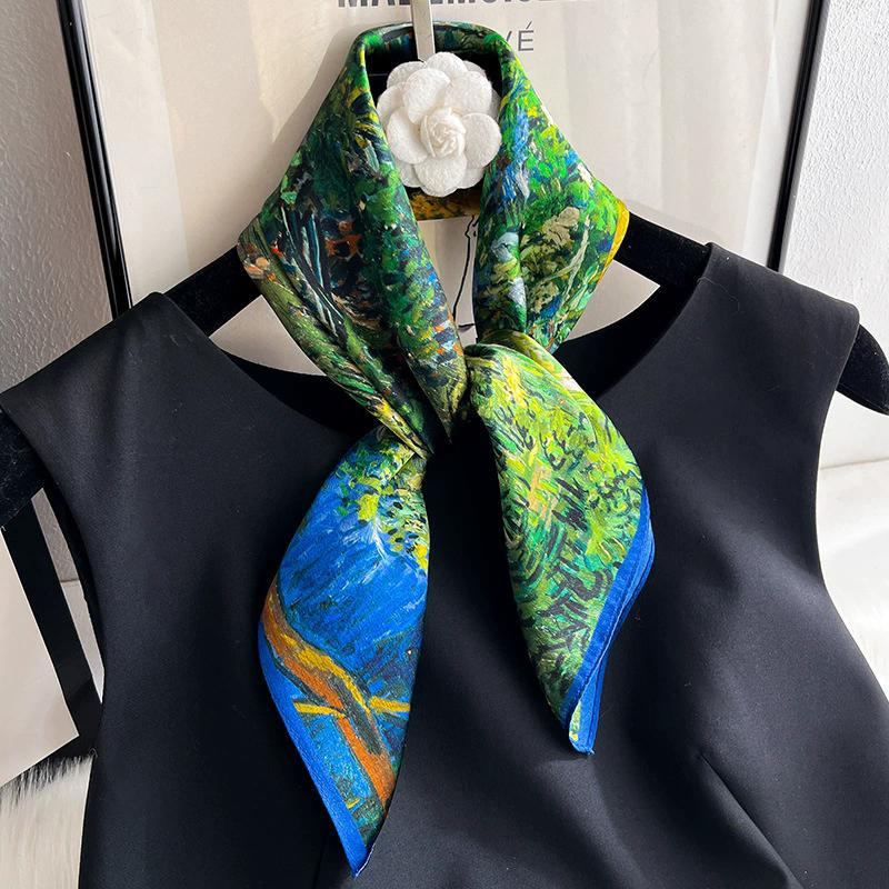 100% Nature Silk Scarf Women Neck Square Headband Scarves Bandana Fashion Hijab Poncho Scarves Pashmina  Female Foulard 53cm