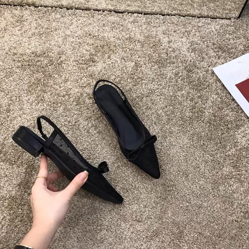 Fashion 2025 New Sandals Women Flat Baotou  Mesh Breathable Bow-knot Sandalias Fashion Summer Low Heels Pointed Shoes Female
