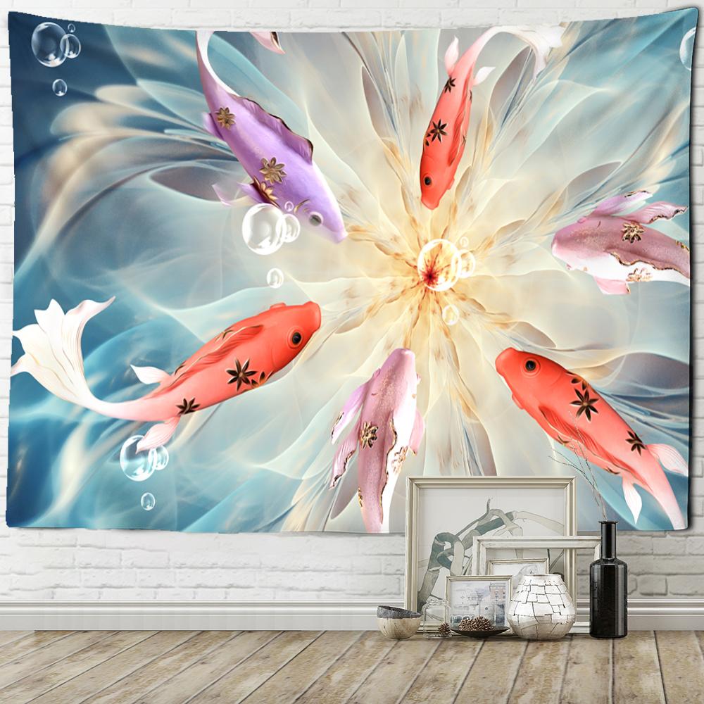 Frunze Moarte Lotus Koi Tapiserie Artă Agățată de Perete Natură Plantă Hippie Tapiz Decor Acasă Fundal Pânză