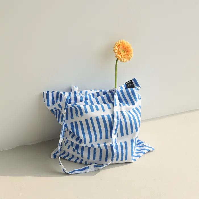 Artist Caroline Corrigan, Blue Dashes Airy Eco Bag