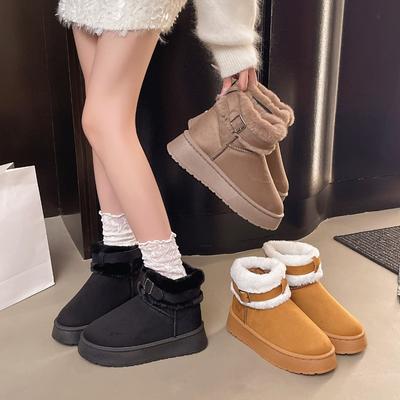 Stivali da Neve da Donna con Plateau a Larghezza Larga, Stivaletti Invernali Korean Style Foderati in Peluche, Stivaletti alla Caviglia Termici Antiscivolo da Donna