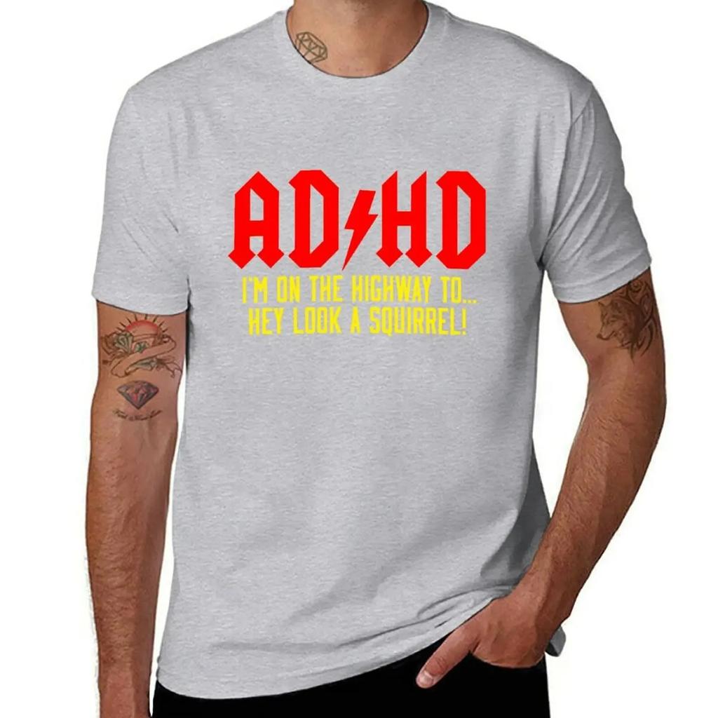 2025 New Model ADHD Highway ToHey Look A Squirrel TShirt Animal Prinfor Boys Plain Aesthetic Clothes Mens T Shirt Graphic