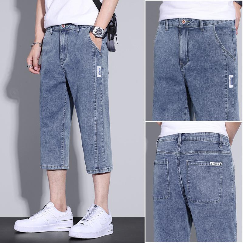 Shorts in denim a otto punti da uomo estivi sottili dritti larghi pantaloni a sette punti pantaloni casual da uomo marca trendy estivi
