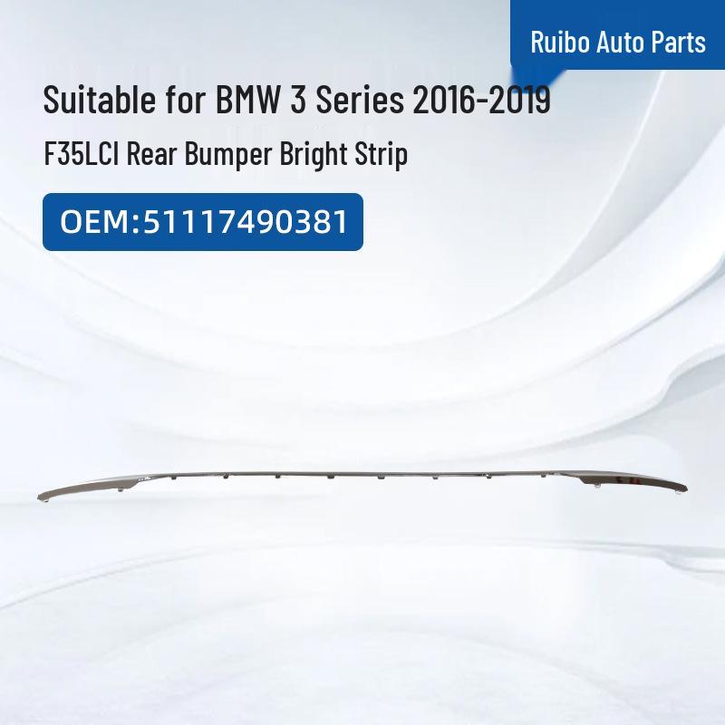 BMW 3 Series F35 LCI Rear Bumper Bright Strip (2016-2019), OEM 51117490381 16-19 Model 3 Series F35 LCI Rear Bumper Trim