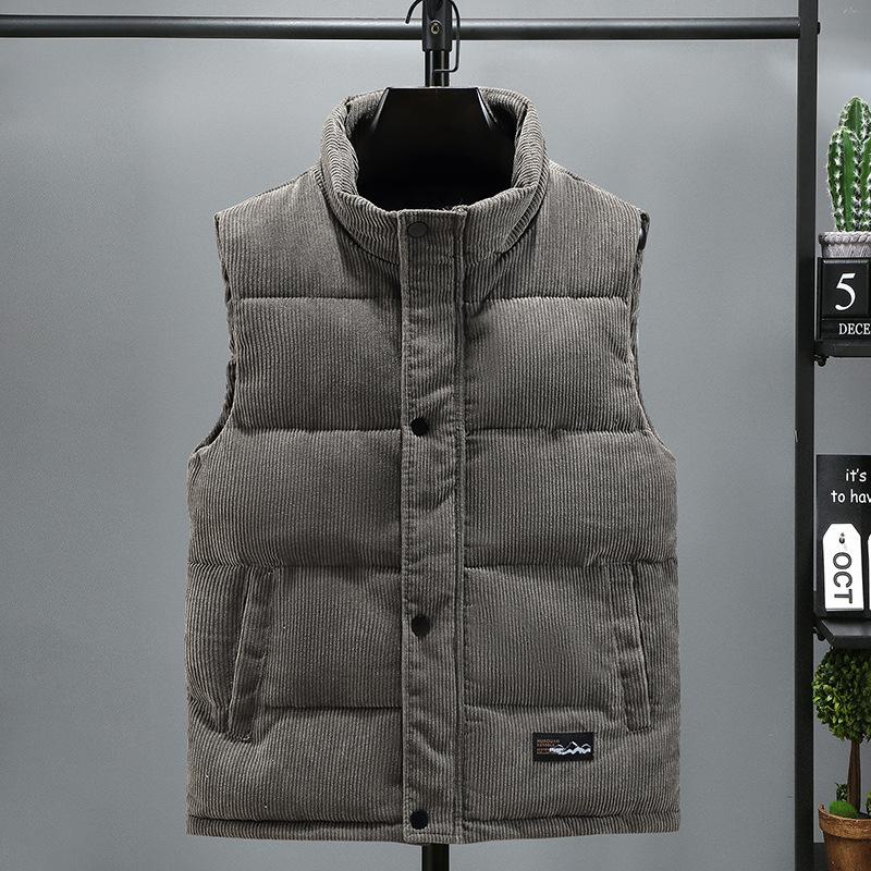 

Men Autumn Winter Vests Coats Thick Warm Sleeveless Single Breasted Stand Collar Jackets 5XL сірий