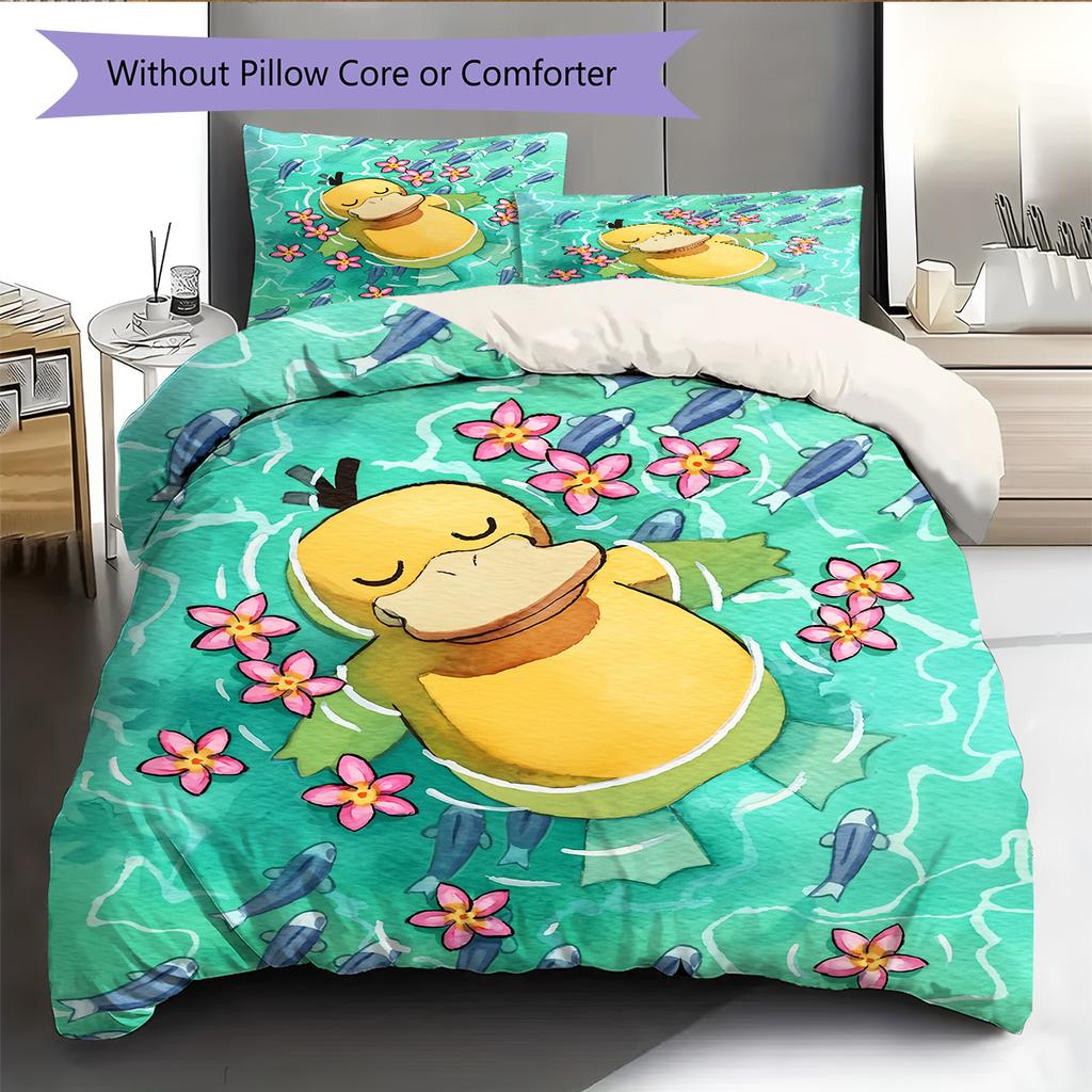 Biancheria da letto con motivo Psyduck Pokémon Decorazione per la casa Regalo di compleanno (1 * copripiumino + 2 * federa, senza nucleo)