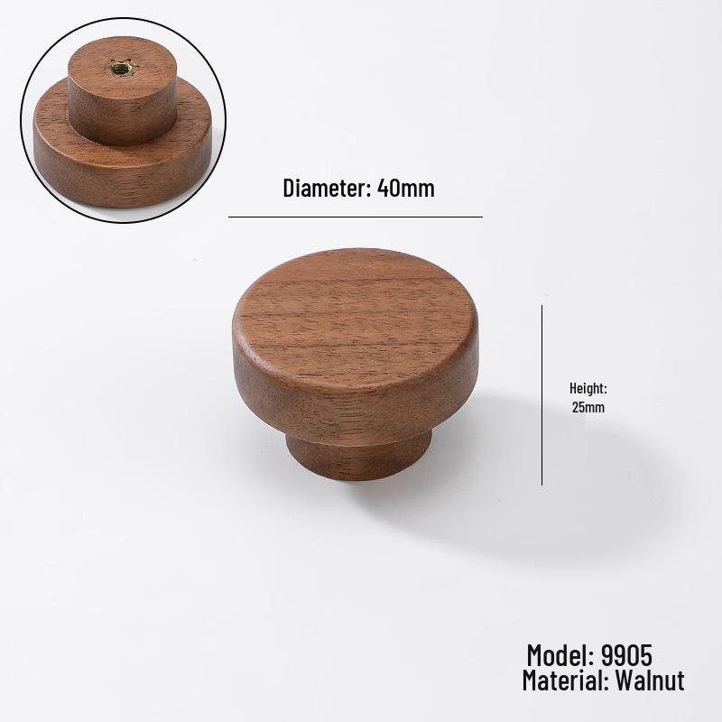 Black Walnut Wood Wardrobe Drawer Pulls - Solid Wood Handles for Children's Cabinet, Japanese Simple Light Luxury Design