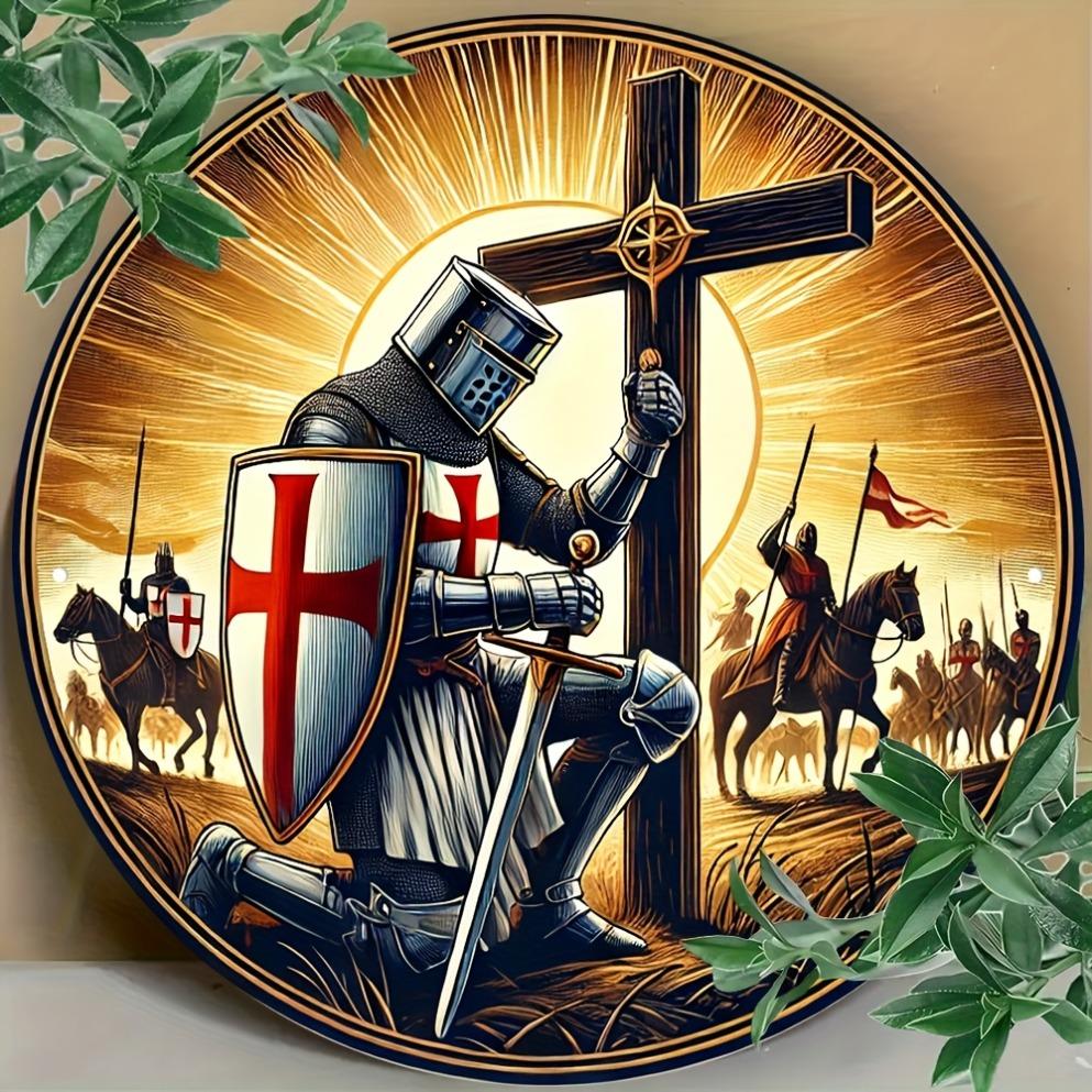 Vintage Templar Knight Prayer Metal Sign Crusader Cross Design Medieval Faith Theme for Home Wall Decor Inspirational Artwork