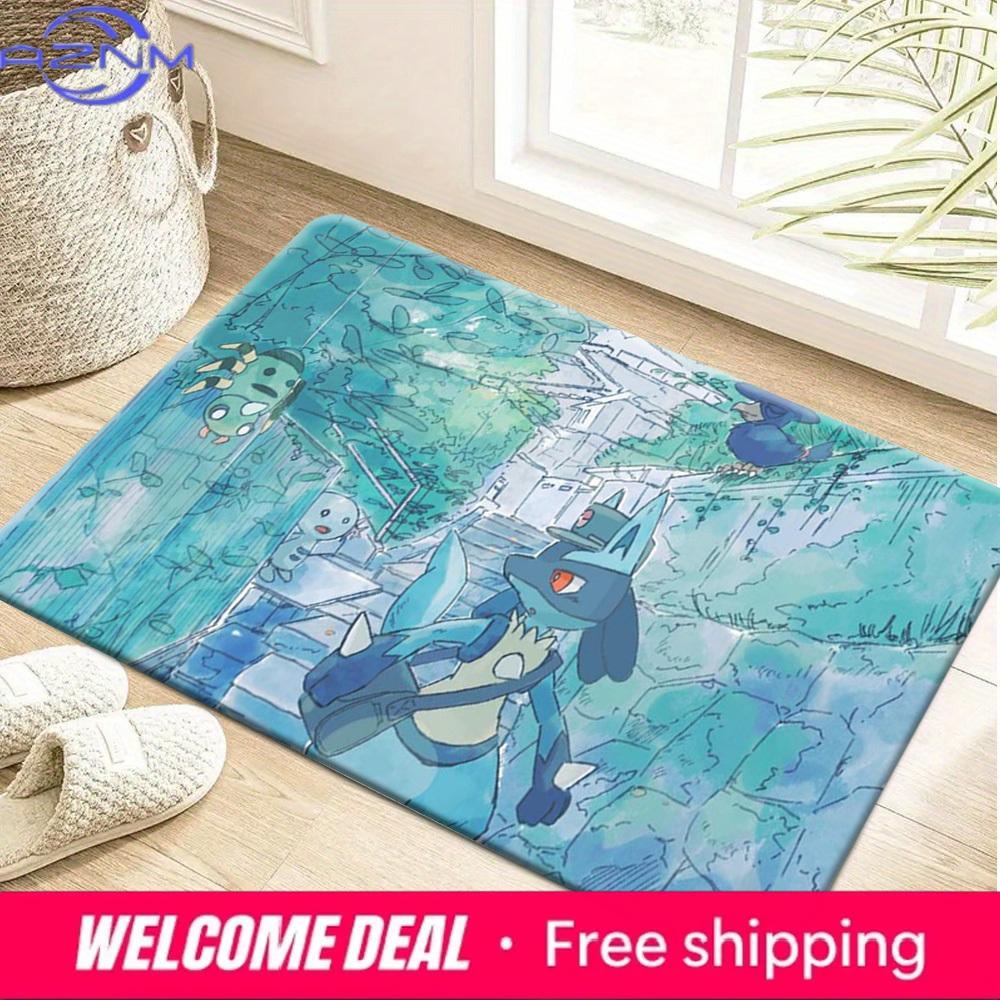Watercolor Style Lucario Forest Adventure Pokemon Print Soft Non-Slip Absorbent Home Bathroom Entryway Floor Rug Doormat Mat 40cm by 60cm
