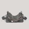 2025 Autumn/Winter Vintage Denim Chain Crossbody Baguette Bag